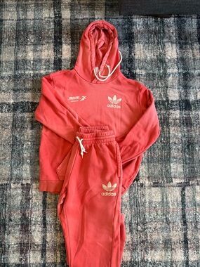 Like New Adidas-Coral Red Hoodie and Joggers Set-Medium